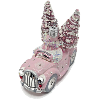Patricia Breen Joy Ride Pink Car Snowman Travel Christmas Ornament CATZ 30152