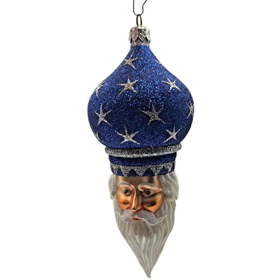 Patricia Breen Nuit Noel Blue Silver Stars Santa Head Christmas Ornament 21191
