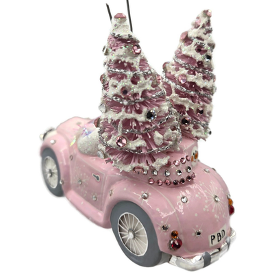 Patricia Breen Joy Ride Pink Car Snowman Travel Christmas Ornament CATZ 30156