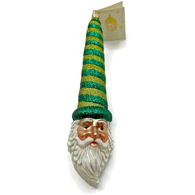 Patricia Breen Sucre Santa Green Yellow Striped Glass Christmas Ornament 203812