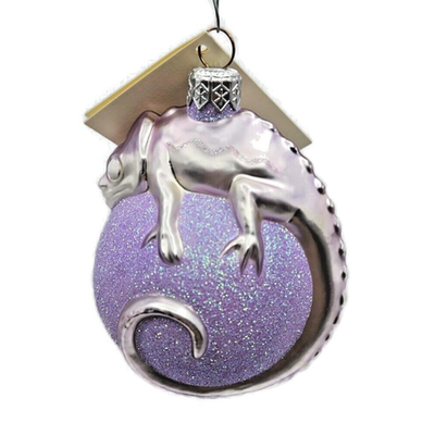Patricia Breen Chameleon Lavender Blown Glass Christmas Holiday Ornament 99040