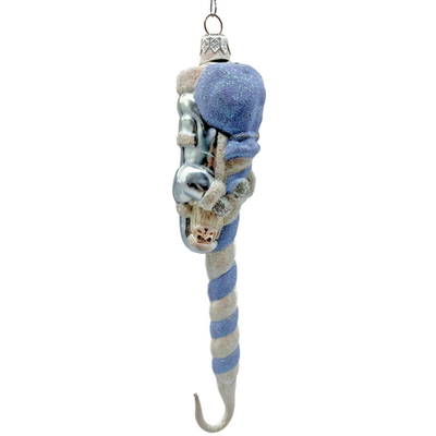 Patricia Breen Peppermint Santa Light Blue Striped Christmas Ornament AIC 98335
