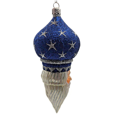 Patricia Breen Nuit Noel Blue Silver Stars Santa Head Christmas Ornament 21197