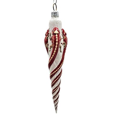 Patricia Breen Chameleon Icicle Red Glittered Striped Christmas Ornament 28110