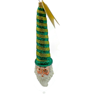 Patricia Breen Sucre Santa Green Yellow Striped Glass Christmas Ornament 20384