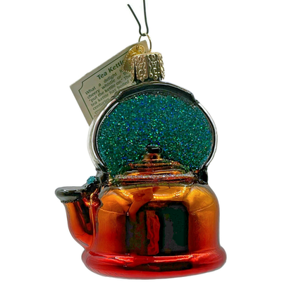 Old World Christmas Tea Kettle Ornament Glittered Red Blue OWC Holiday Decor0