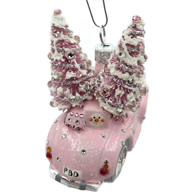 Patricia Breen Joy Ride Pink Car Snowman Travel Christmas Ornament CATZ 30157