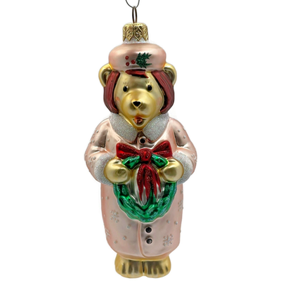Patricia Breen Mama Bear Pink Holding Holly Wreath Christmas Tree Ornament 96340