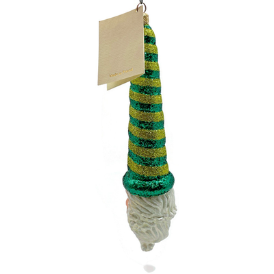 Patricia Breen Sucre Santa Green Yellow Striped Glass Christmas Ornament 20388
