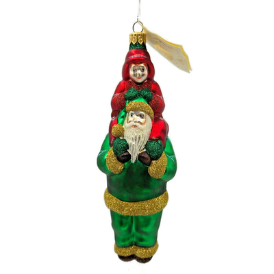 Patricia Breen Carry Me Santa Claus Green Red Coat Glass Christmas Ornament 98030