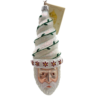 Patricia Breen Goslar Santa Pearl Green Red Glittered Christmas Ornament 97170