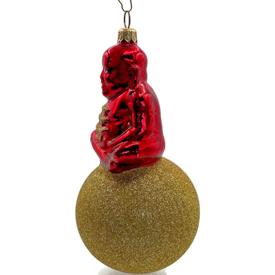 Patricia Breen Buddha On Ball Red Gold Glittered Christmas Tree Ornament 96057