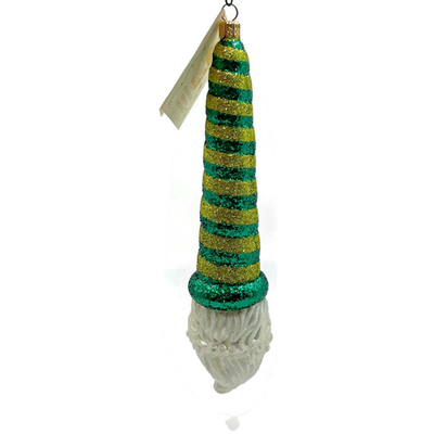 Patricia Breen Sucre Santa Green Yellow Striped Glass Christmas Ornament 20389