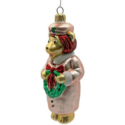 Patricia Breen Mama Bear Pink Holding Holly Wreath Christmas Tree Ornament 96345