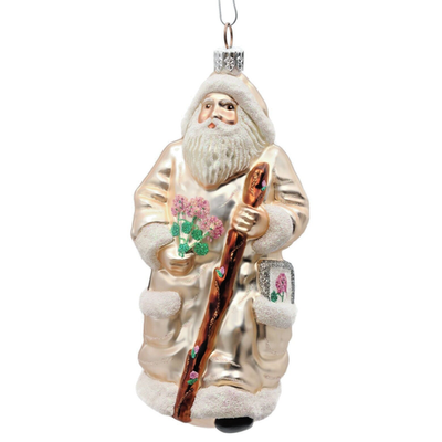 Patricia Breen Santa For Kevin Pink Flowers On Staff Christmas Ornament 20960