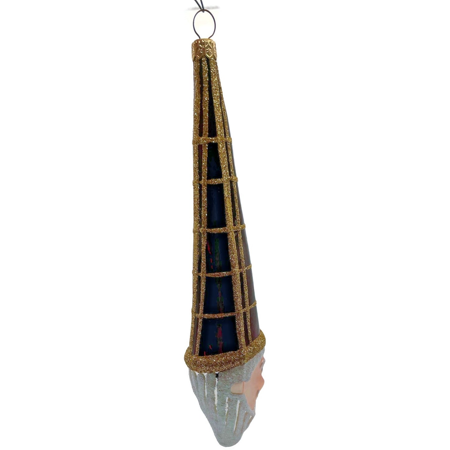 Patricia Breen Winter Wizard Bordeaux Plaid Gold Santa Head Christmas Ornament