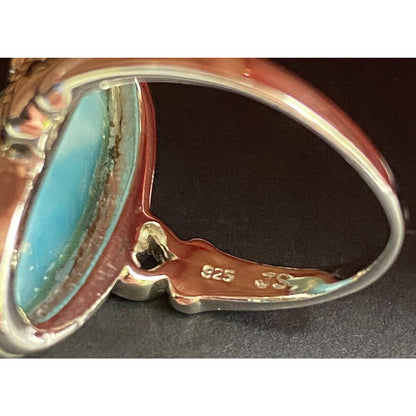 Larimar Gemstone Ring Oval Gemstone 925 Stering Silver JS Thailand Size 8