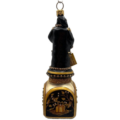 Patricia Breen Checking It Twice Night Black Gold Santa Christmas Ornament CATZ