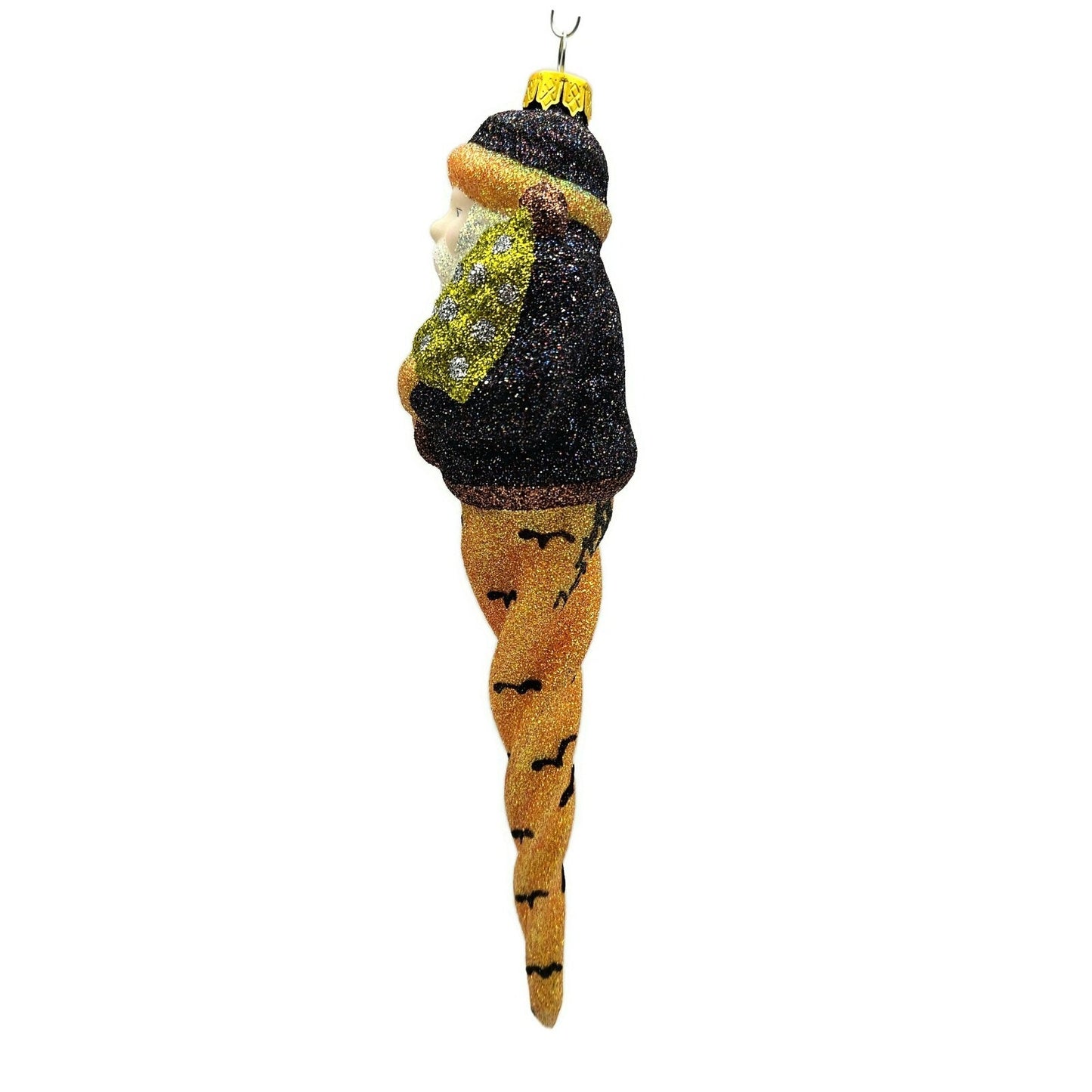 Larry Fraga Halloween Santa Claus Bat Glittered Glass Christmas Tree Ornament