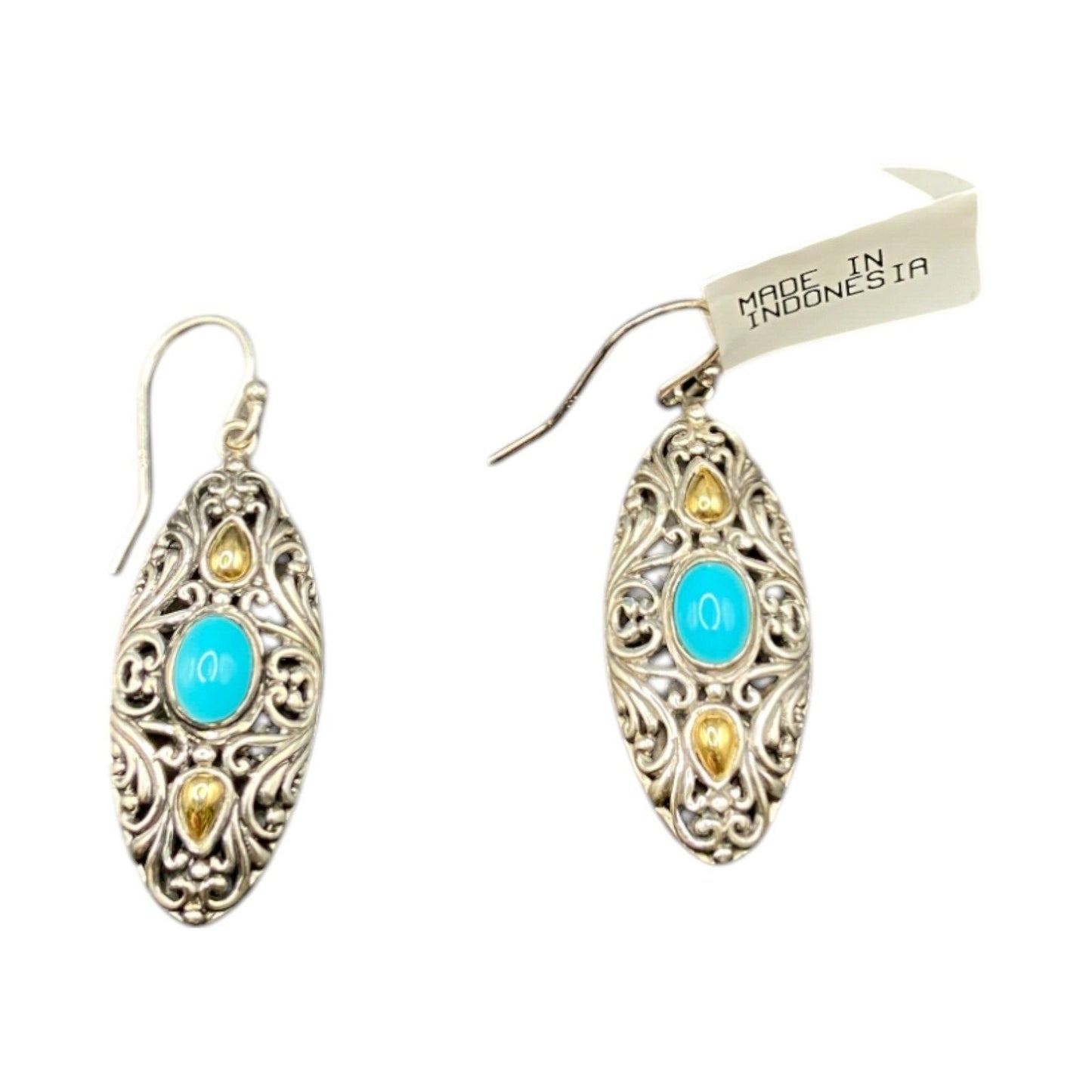Samuel B Sleeping Beauty Turquoise Hook Earrings 925 Sterling Silver Filigree