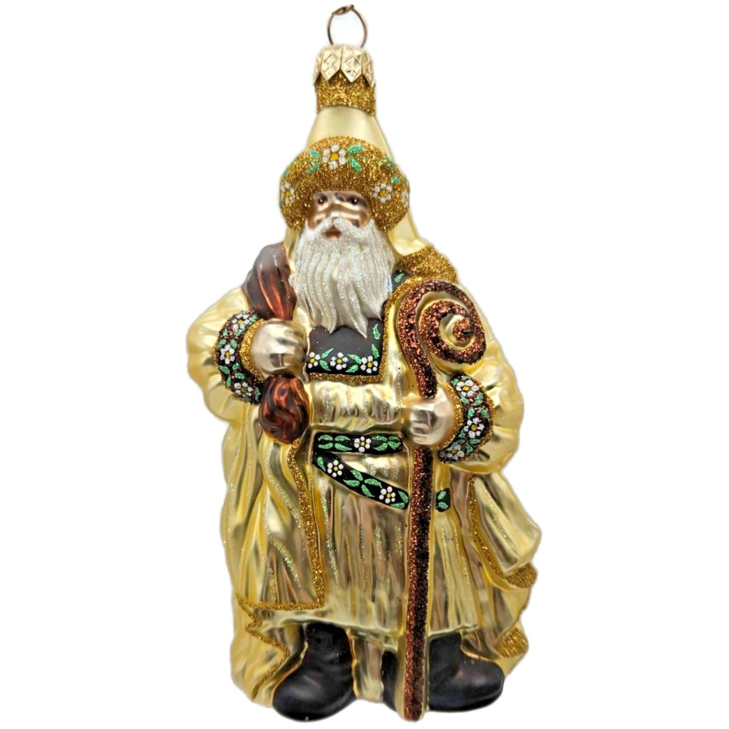 Patricia Breen Van Mourik Santa Gold Brown Flowers Fall Christmas Tree Ornament