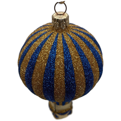 Patricia Breen Petite Balon Blue Gold Striped Balloon Christmas Tree Ornament