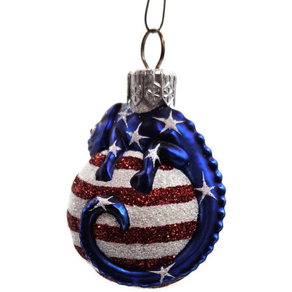 Patricia Breen Miniature Chameleon Striped Patriotic Blue Christmas Ornament