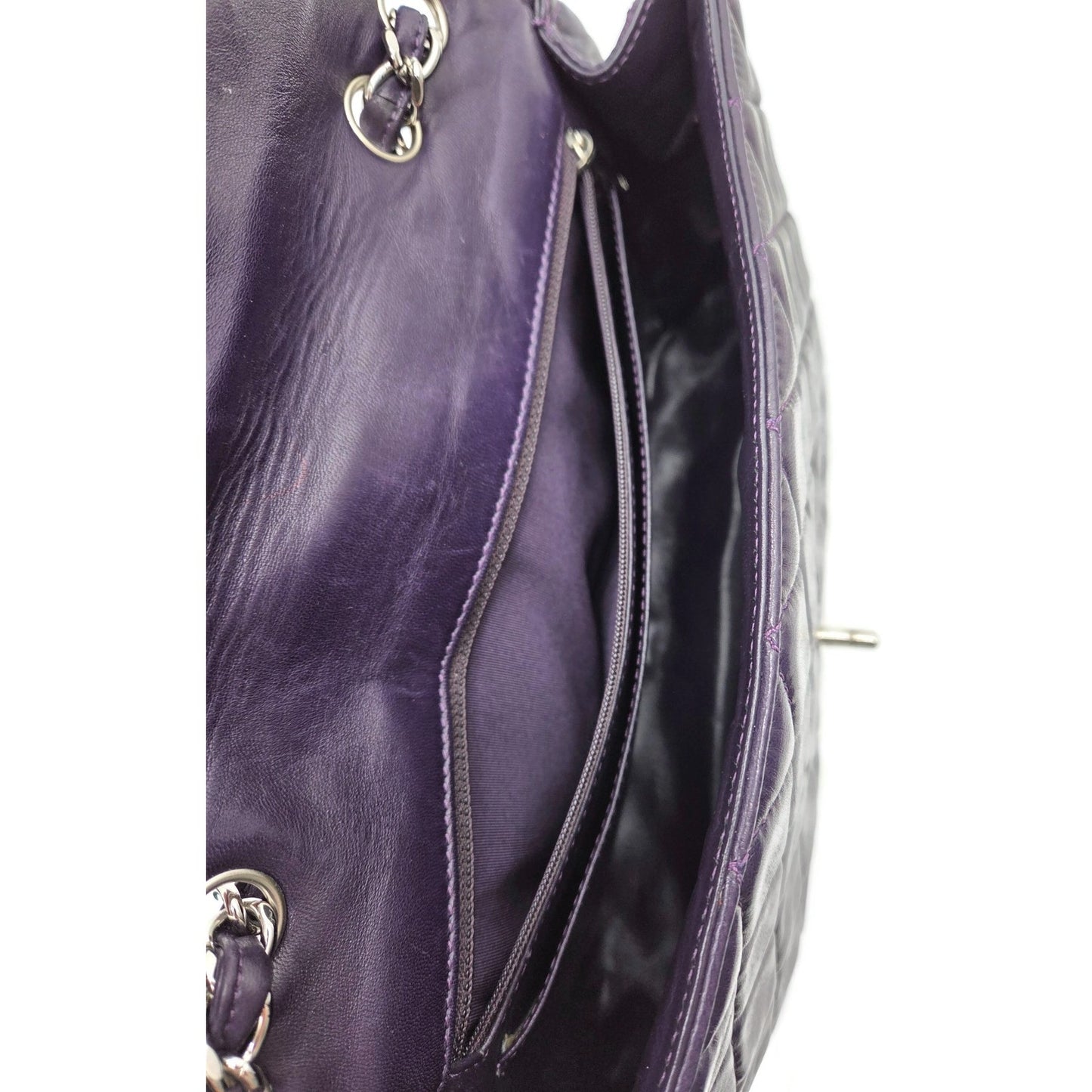 Chanel Classic Single Flap Medium Purple Lambskin Silver Chain Quilted Handbag