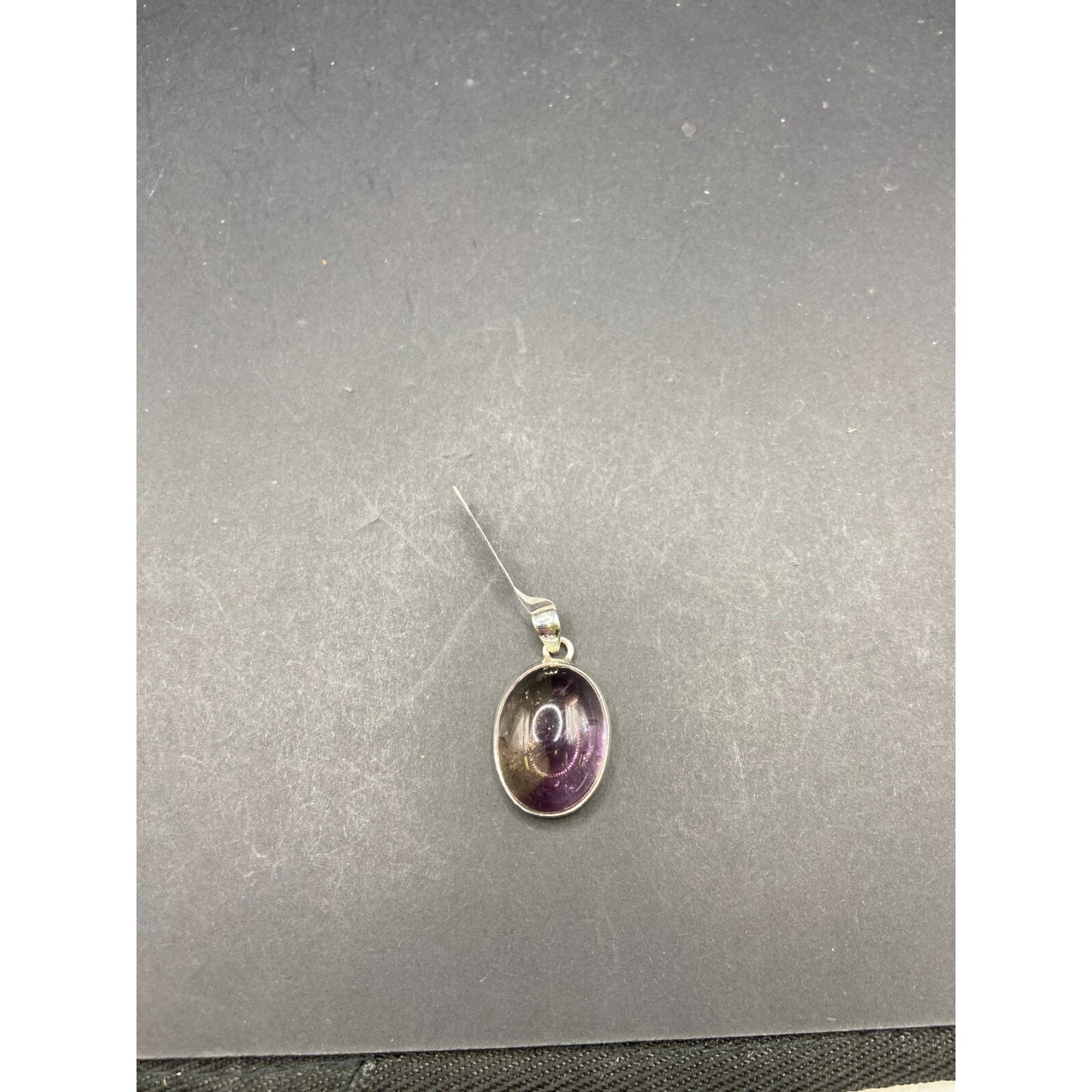 Polished Ametrine Gemstone Pendant Purple Oval Cabochon Silver Tone Fine Jewelry
