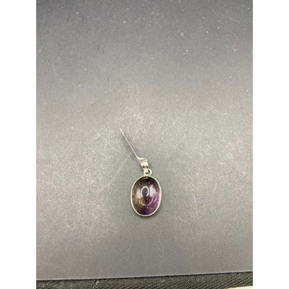 Polished Ametrine Gemstone Pendant Purple Oval Cabochon Silver Tone Fine Jewelry