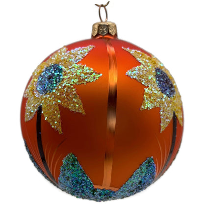 Sunflower Fall Hand Painted Glitter Glass Spring Christmas Ornament