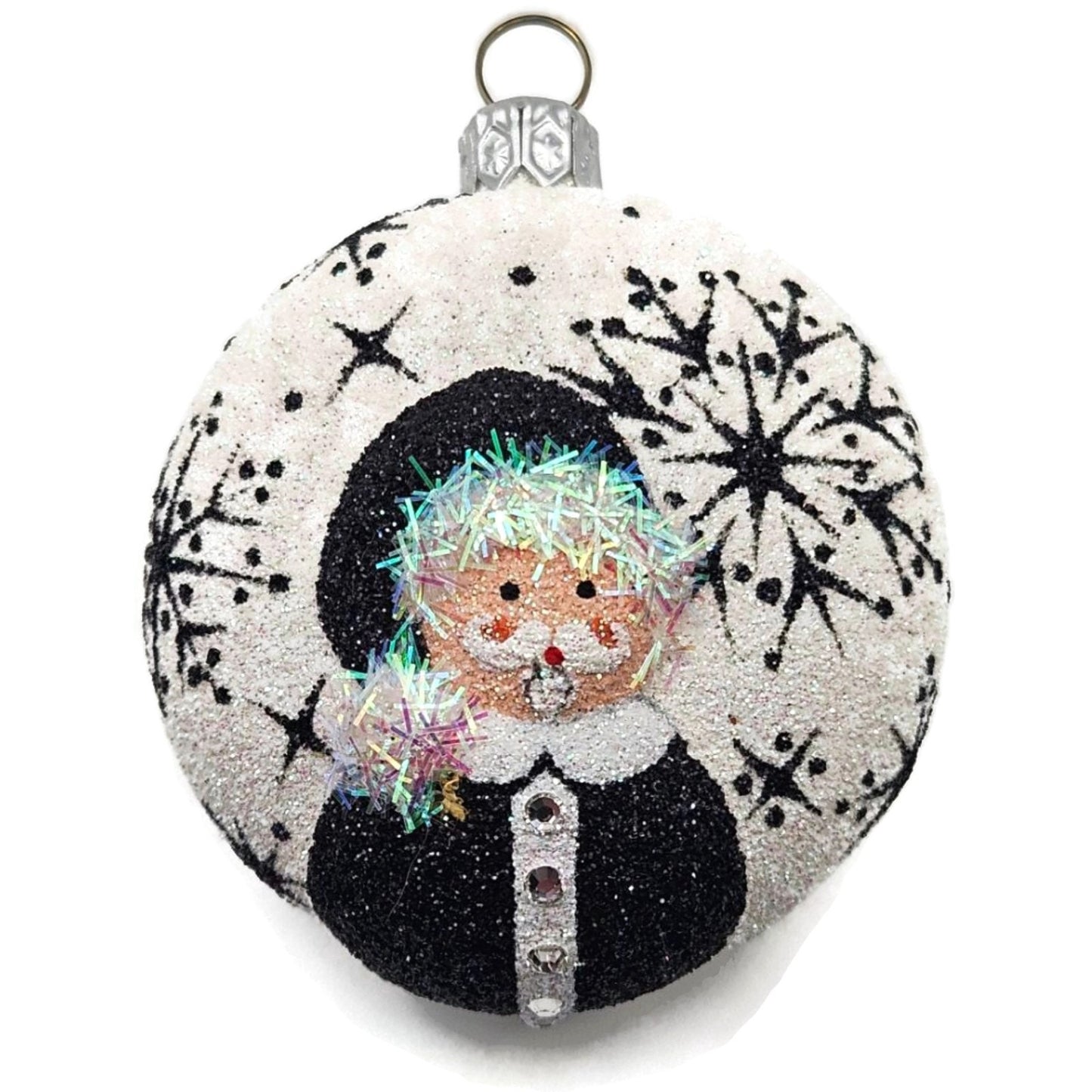Patricia Breen Nicholas Medallion Black White Snowflakes Christmas Tree Ornament