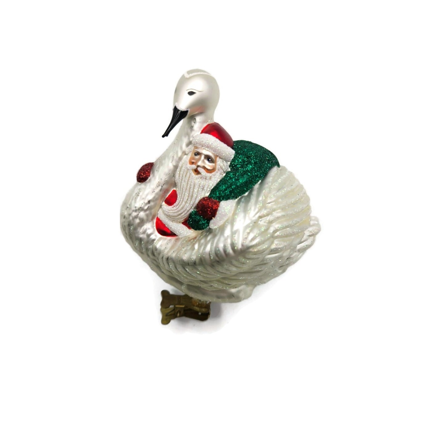 Patricia Breen Swan Boat Santa Claus Red Gold Trim Clip On Christmas Ornament
