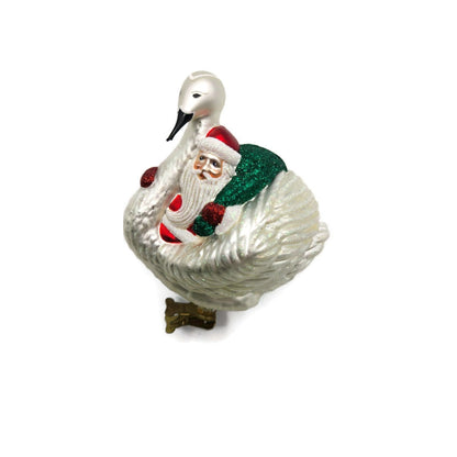 Patricia Breen Swan Boat Santa Claus Red Gold Trim Clip On Christmas Ornament