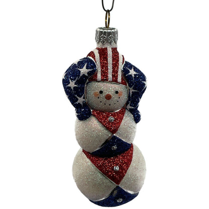 Patricia Breen Harlequin Snowman Patriotic Stars Stripe Christmas Tree Ornament