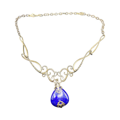 Carolym Pollack Lapis Lazuli Pendant Necklace Blue 925 Sterling Silver Filigree