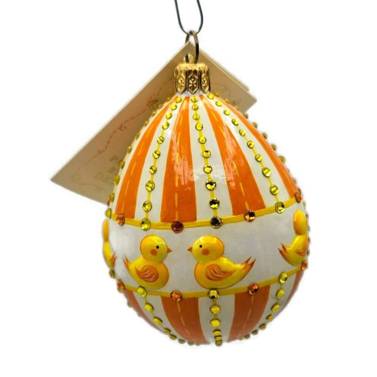 Patricia Breen Oeuf Sucre Chicks Easter Egg Striped Jeweled Reflector Ornament