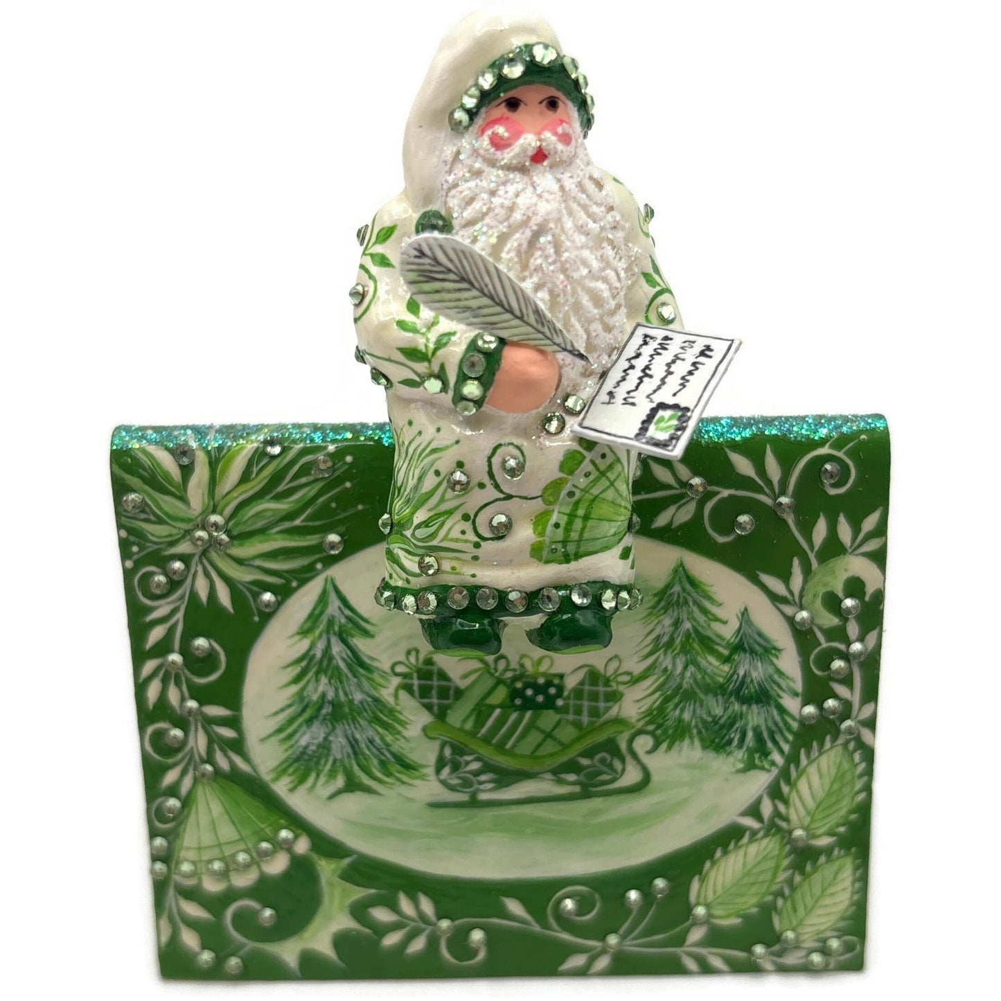 Patricia Breen Joycean Claus Chinoiserie Green Free Standing Christmas Ornament