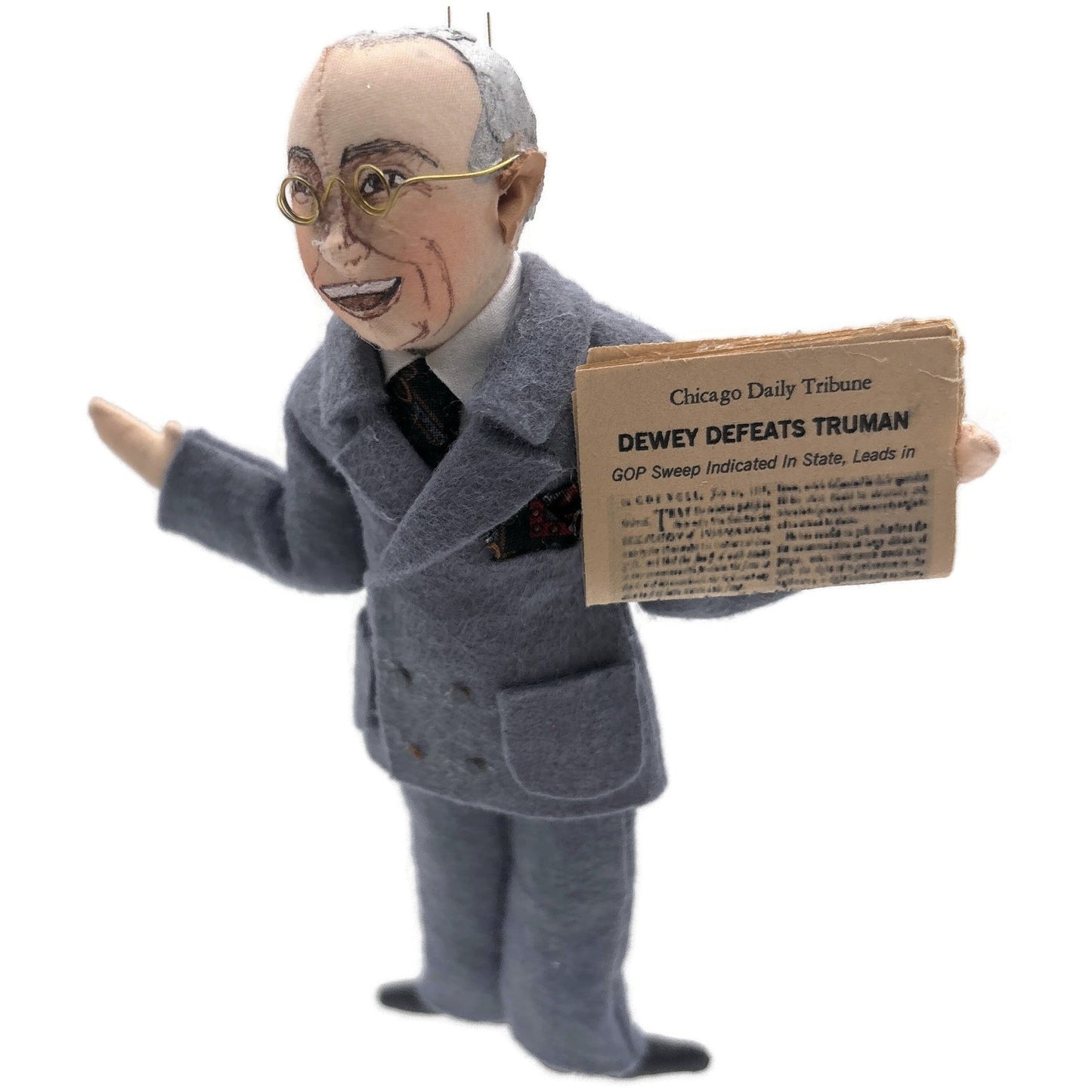 Gladys Boalt Harry S. Truman US President Gray Fabric Christmas Ornament Signed