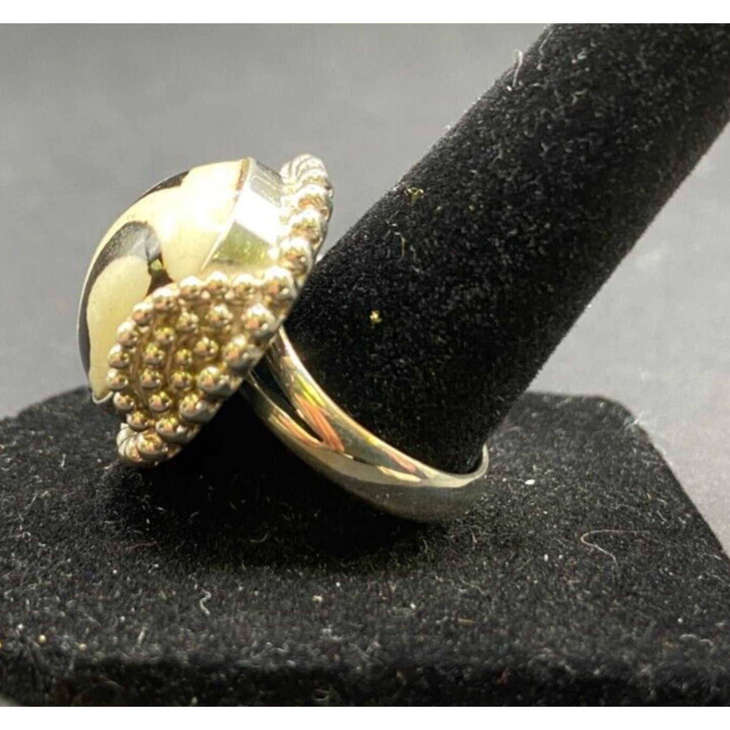 Zebra Jasper Cushion Cut Ring Crystal Sterling Silver Gold Plated Sejan Stamped