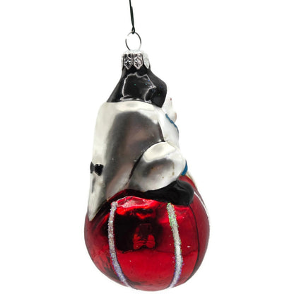 Christopher Radko Roly Poly Clown Red Silver Christmas Tree Ornament 91-032-1