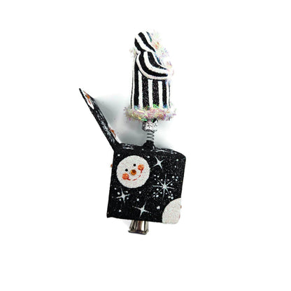 Patricia Breen Jolly Surprise Santa Claus Black Striped Snow Christmas Ornament