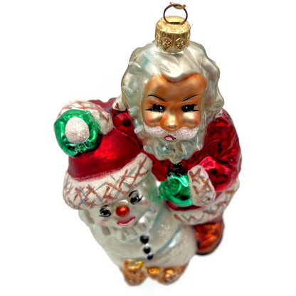 Christopher Radko Frosty Santa Claus Snowman Glass Christmas Ornament 98-317-0