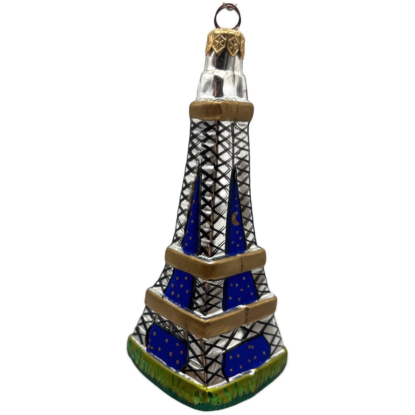Christopher Radko Eiffel Tower Blue Stars Glass Christmas Tree Ornament