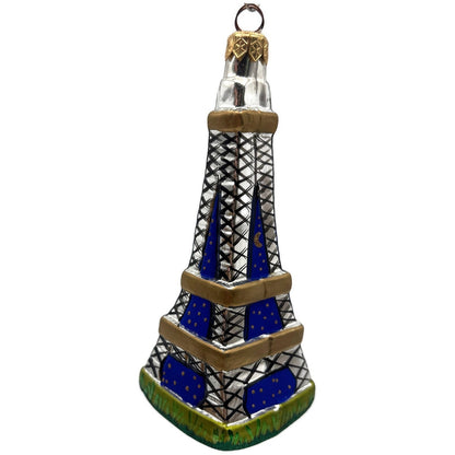 Christopher Radko Eiffel Tower Blue Stars Glass Christmas Tree Ornament
