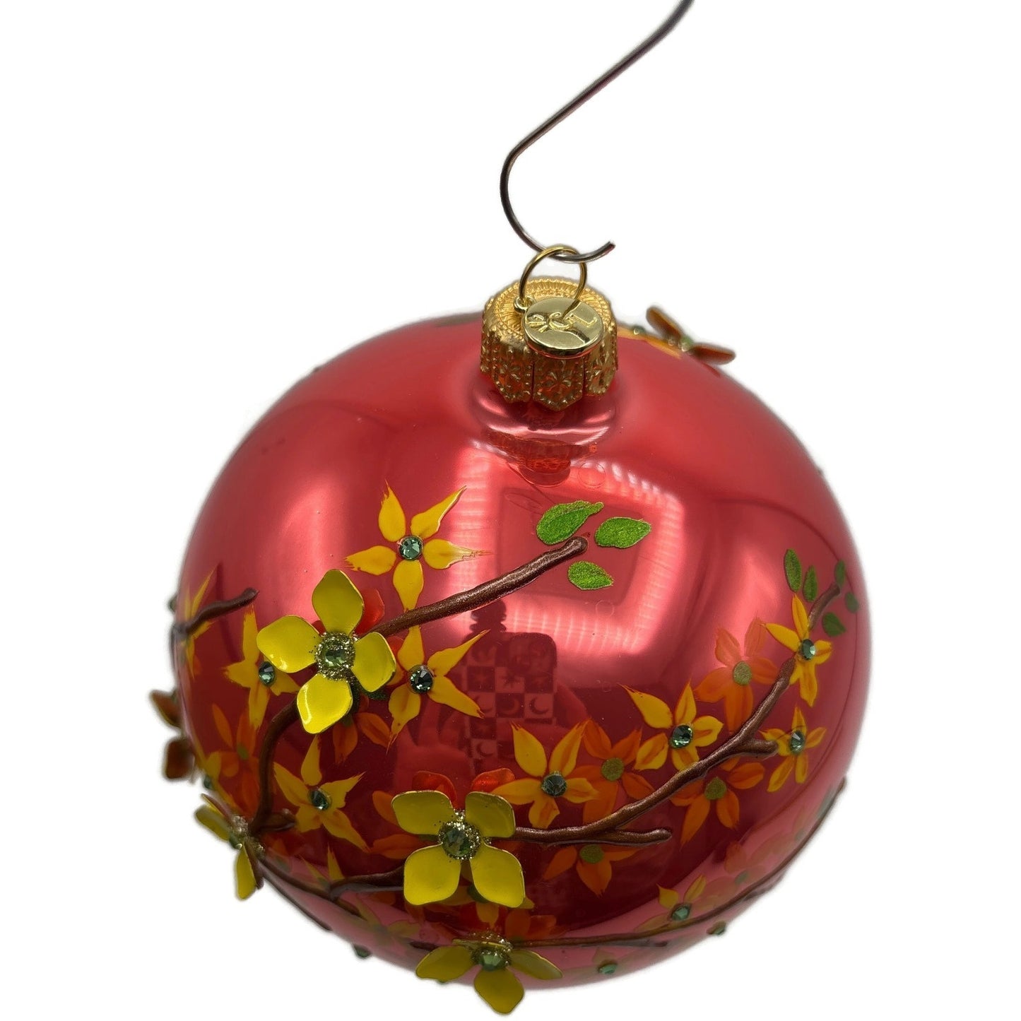 Glitter Lab Floral Symphony Raspberry Ball With Forsythia 80MM Christmas Decor