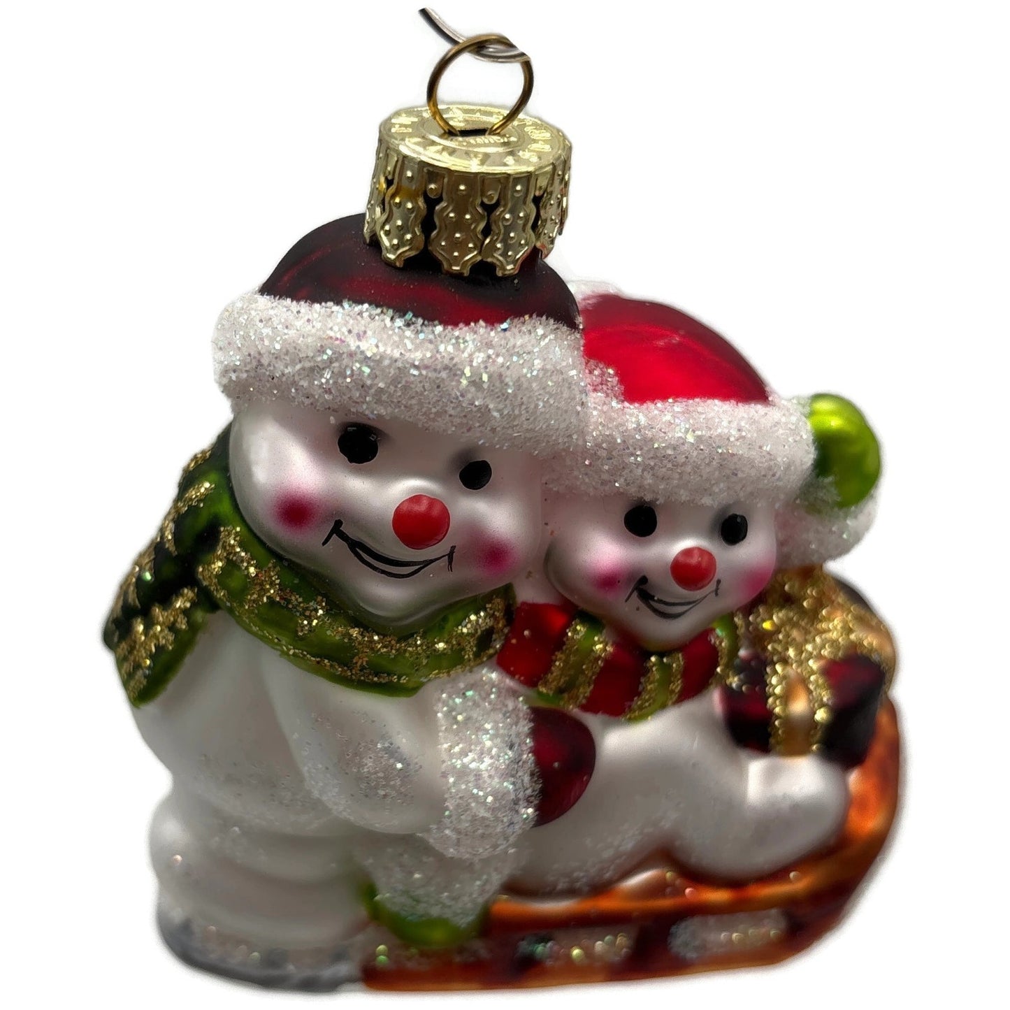 Sikora Weihnachtswelt Snowman Family With Sleigh Glass Christmas Tree Ornament