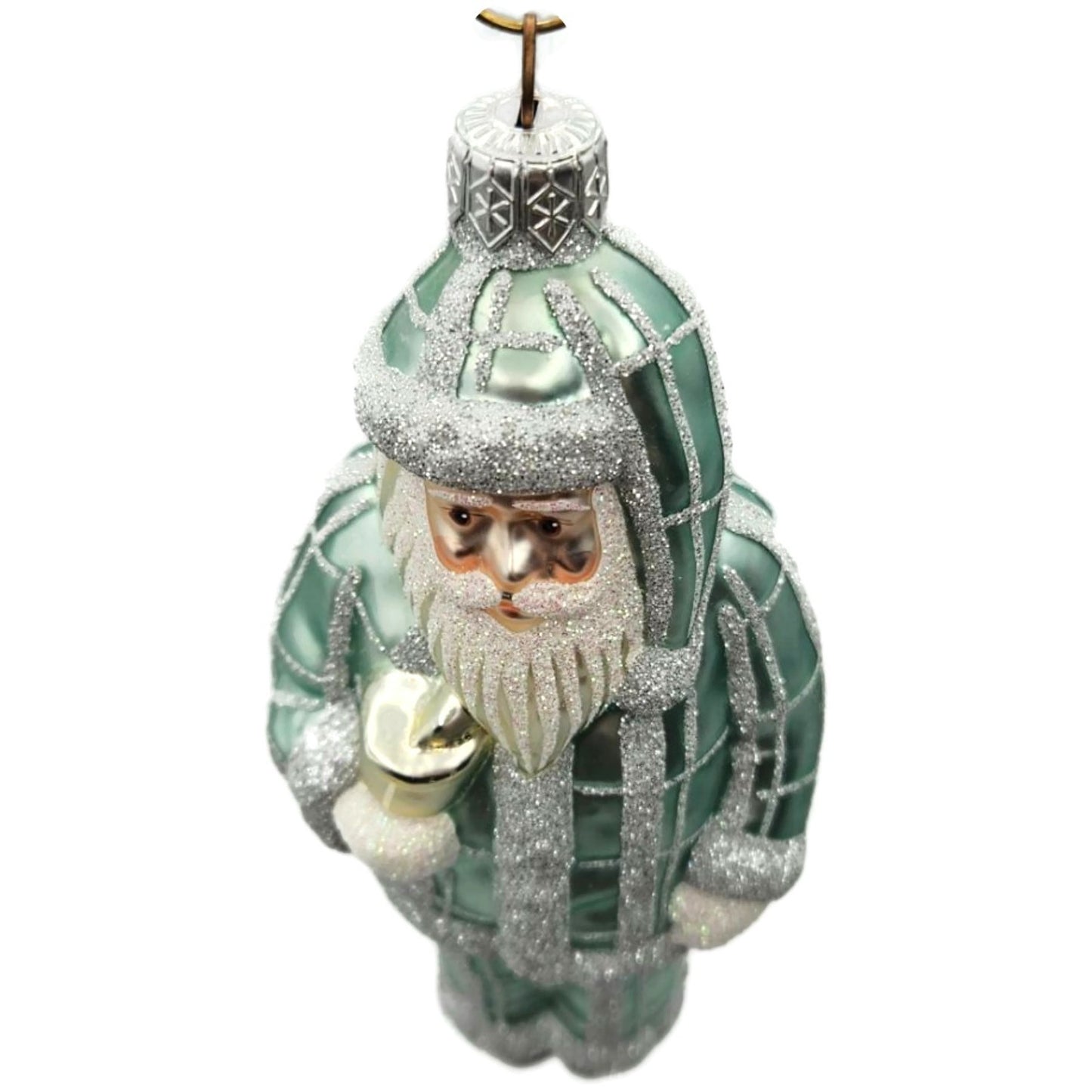Patricia Breen Ring In The New Blue Silver Plaid Santa Christmas Tree Ornament