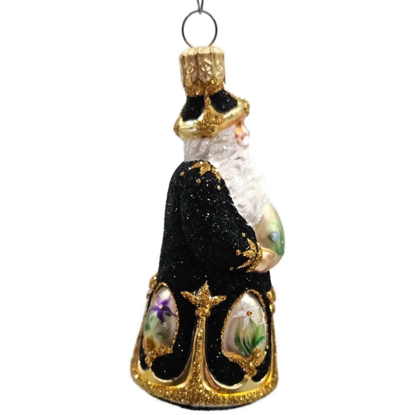 Patricia Breen Miniature Imperial Santa Black Spring Flower Christmas Ornament