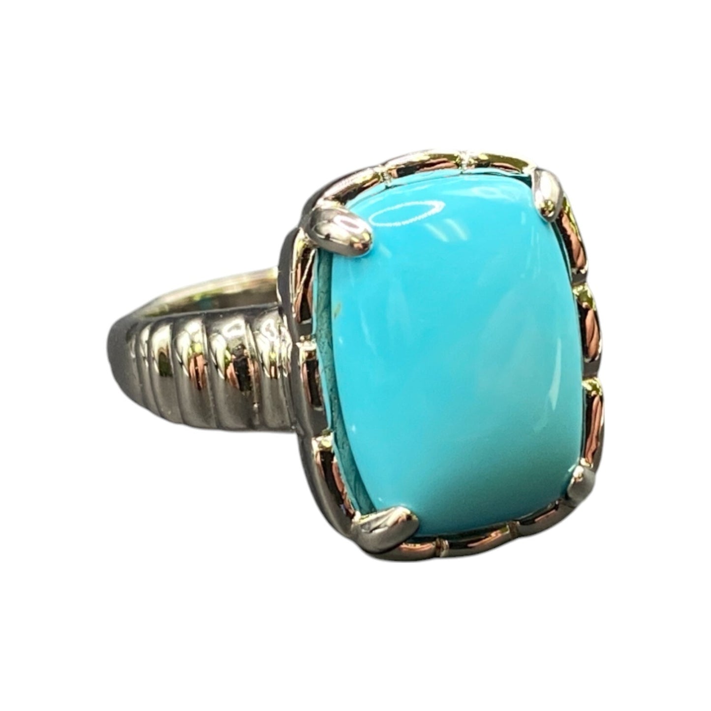 Turquoise 925 Sterling Silver Ring Gemstone Prong Set Rectangle DK Size 7.5